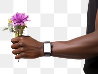 PNG Hand holding flower wristwatch finger adult. AI generated Image by rawpixel.