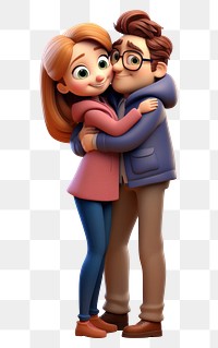 PNG Couple hugging cartoon white background affectionate. 