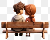 PNG Couple hugging bench cartoon white background