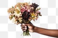 PNG Flower bouquet hand holding plant. 