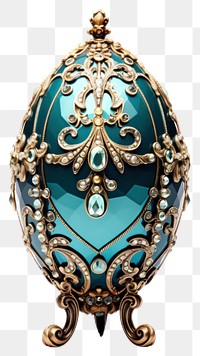 PNG Faberge style eggwith gem stone turquoise jewelry white background. 