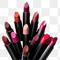 PNG Lipsticks cosmetics white background arrangement. 