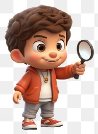 PNG Boy holding a magnifying glass portrait cartoon cute. 