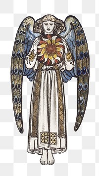 PNG William Morris' Day- Angel Holding a Sun, vintage illustration, transparent background. Remixed by rawpixel.