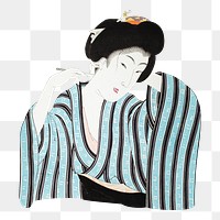 PNG Woman Shaving her Nape, vintage Japanese illustration by Toyohara Chikanobu and Akiyama Buemon, transparent background. Remixed by rawpixel.