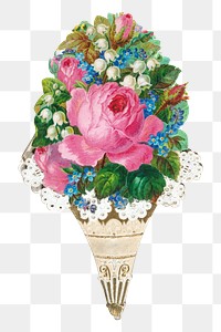 PNG Colorful flower bouquet, vintage illustration, transparent background. Remixed by rawpixel.