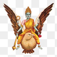 PNG Goddess Sarasvati, vintage Hindu goddess illustration, transparent background. Remixed by rawpixel.