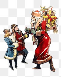 PNG Santa Claus and two children, vintage Christmas illustration, transparent background. Remixed by rawpixel.