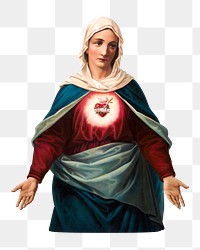 PNG Virgin Mary with heart emblem on chest, vintage religious illustration, transparent background. Remixed by rawpixel.