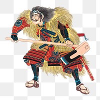 PNG Japanese hero warrior, vintage illustration by Kuniyoshi Utagawa, transparent background. Remixed by rawpixel.