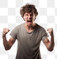 PNG  Angry young man shouting t-shirt adult. 