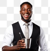 PNG Happy smiling african american barman adult white background refreshment. 