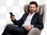 PNG Sitting armchair adult phone. AI generated Image by rawpixel.