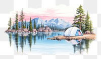 PNG Lake camping outdoors drawing nature. AI generated Image by rawpixel.