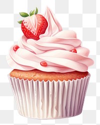 PNG Strawberry cream dessert cupcake. AI generated Image by rawpixel.