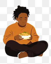 PNG African american sitting eating cross-legged. AI generated Image by rawpixel.