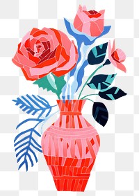 PNG Vase rose painting pattern. AI generated Image by rawpixel.