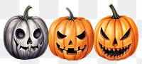 PNG Halloween pumpkins white background anthropomorphic jack-o'-lantern. 