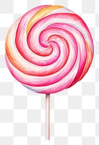 PNG Colorful lollipop with pink, white, and orange swirls. Lollipop swirls create a vibrant, eye-catching design. Perfect for candy-themed visuals. 