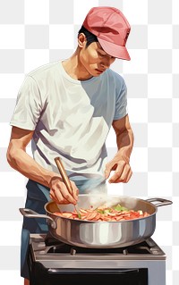 PNG Man boiling chicken cooking kitchen adult. AI generated Image by rawpixel.