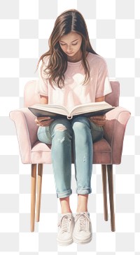 PNG Reading a book chair furniture footwear. AI generated Image by rawpixel.