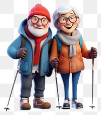 PNG Senior couple smiling cartoon winter. 