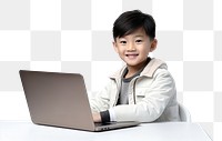 PNG Little asian boy student study online computer laptop smile. 