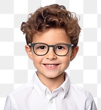 PNG Little boy wearing glasses portrait smile photo. 