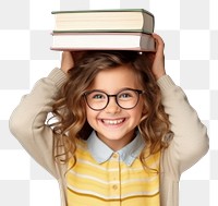 PNG Child school girl portrait glasses book. 