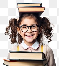 PNG Child school portrait glasses book. 