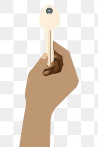 PNG Flat paper hand holding a key adult metal lock. 