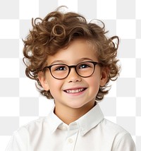 PNG Little boy wearing glasses portrait smile photo. 