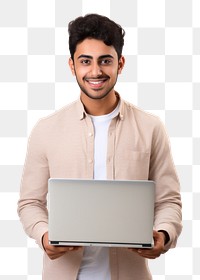 PNG  Student using a laptop computer portrait smile. AI generated Image by rawpixel.