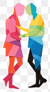 PNG Colorful abstract art of two figures facing each other. 