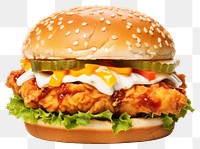 PNG Fried chicken burger food hamburger condiment. AI generated Image by rawpixel.