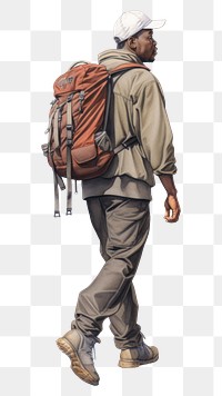 PNG Black Male Hiker backpack footwear walking. AI generated Image by rawpixel.
