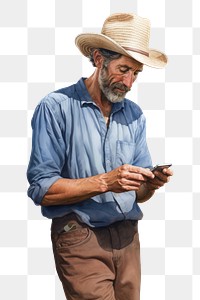 PNG Farmer using smartphone adult hat  