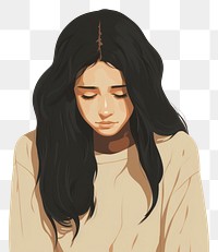 PNG Sad girl portrait drawing sketch. 