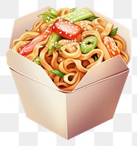 PNG Digital paint illustration Of Wok noodle box spaghetti pasta food. AI generated Image by rawpixel.