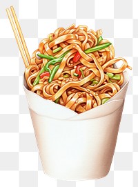 PNG Digital paint illustration Of Wok noodle box chopsticks food  