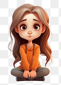 PNG Girl cartoon white background cross-legged relaxation. AI generated Image by rawpixel.