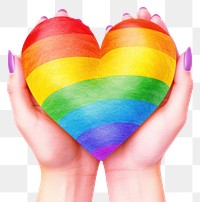 PNG Heart shape LGBTQ sign rainbow hand white background. AI generated Image by rawpixel.