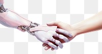 PNG Robot hand holding human hand finger handshake clothing. 