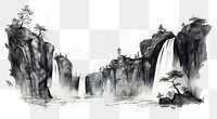 PNG Waterfall outdoors drawing nature. AI generated Image by rawpixel.