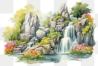 PNG Waterfall painting outdoors nature. AI generated Image by rawpixel.