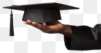 PNG Hand holding graduation hat adult intelligence achievement. AI generated Image by rawpixel.