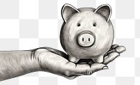 PNG Hand holding piggy bank drawing mammal sketch. AI generated Image by rawpixel.