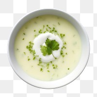 PNG Vichyssoise spoon plate herbs. 