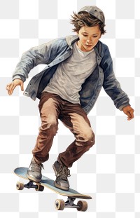 PNG Teenage boy riding skateboard drawing white background skateboarding. AI generated Image by rawpixel.