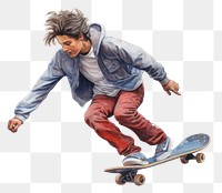 PNG Teenage boy riding skateboard drawing skateboarding snowboarding. AI generated Image by rawpixel.